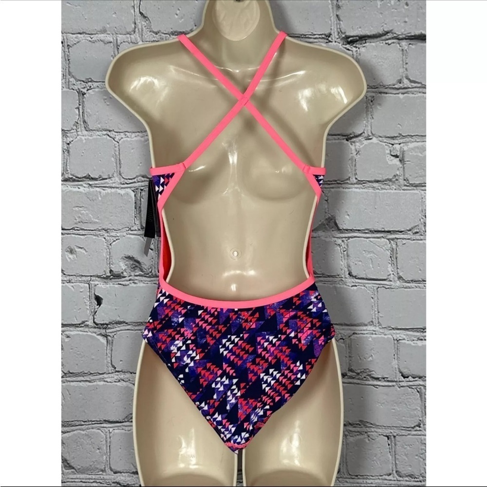 TYR Diamond-Fit Swimsuit Size 8/34 in Pink Blue Purple Geometric Pattern 68 - Picture 2 of 8